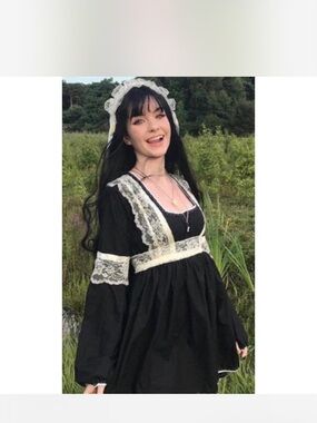 Handmade Black Lace-Trim Gothic Lolita Dress